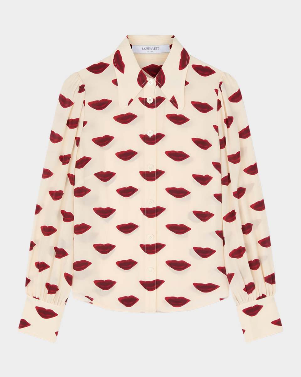 Sonya Lip-Print Silk Blouse